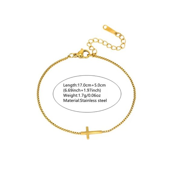 3/$35 Dainty 18K Gold Plated Cross Charm Adjustable Box Chain Bracelet - Picture 5 of 7